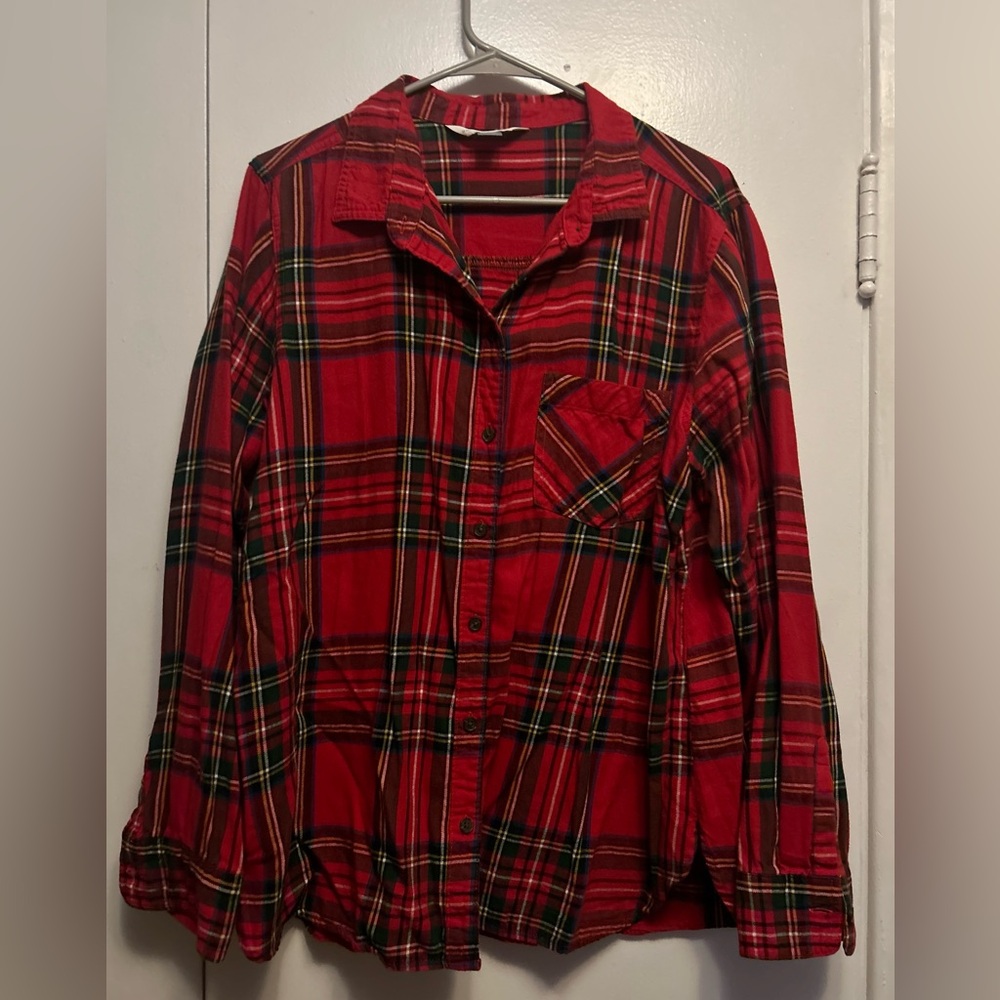 Old Navy Small Tartan Plaid Check Button Flannel Shirt 100% Cotton Red Striped